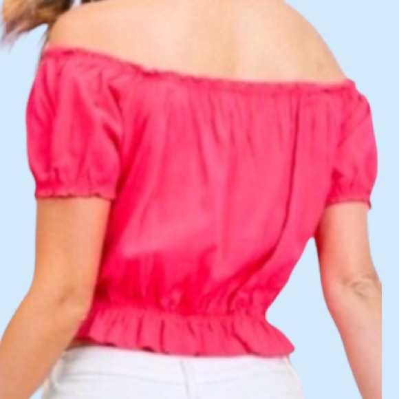 โDONATEDโDark Fuchsia Pink Off The Shoulders Ruffle Hem Top - Picture 3 of 11